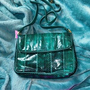 Ganson Green Snakeskin Crossbody Bag